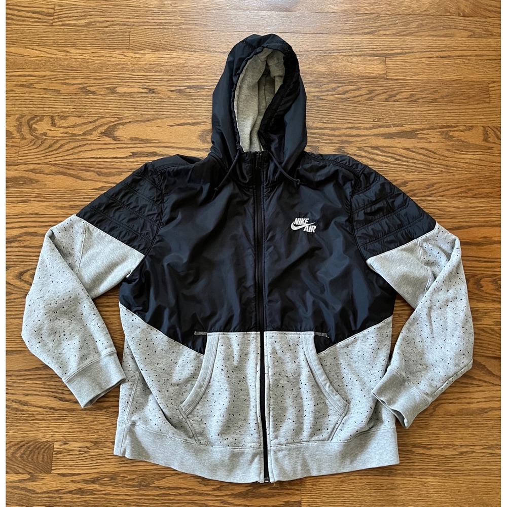 Nike Air Mens XL Hybrid Full Zip Hoodie Jacket Black Grey Speckle Windrunner